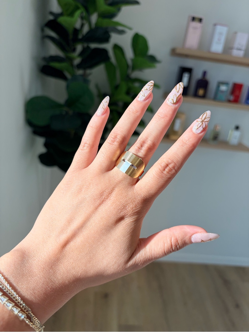 Polished Gold Wide Band Ring with Center Cutout